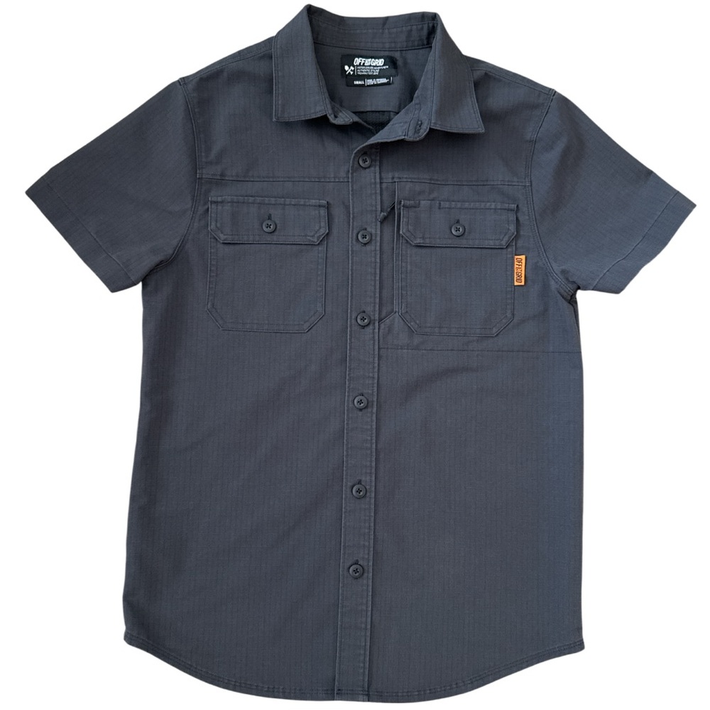 Off The Grid Short Sleeve Shirt Men’s Small Gray Heavy Ripstop Thunderbolt